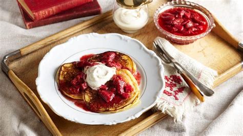 Eggs, water and coconut oil are the only ingredients needed to whip up a quick, versatile batter. Cornmeal-Ricotta Pancakes with Strawberry-Rhubarb Syrup ...