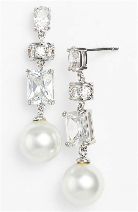 Nina Clove Faux Pearl And Crystal Linear Drop Earrings Nordstrom