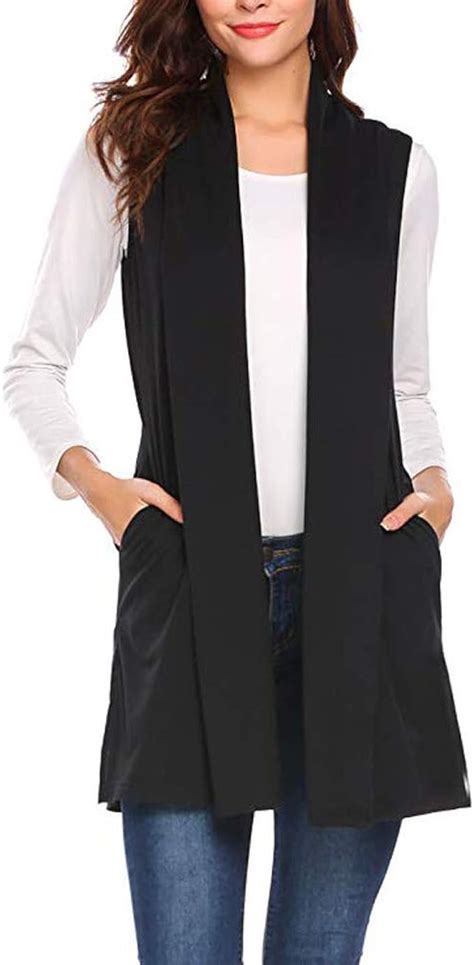 Womens Long Vests Sleeveless Draped Lightweight Open Front Plus Size