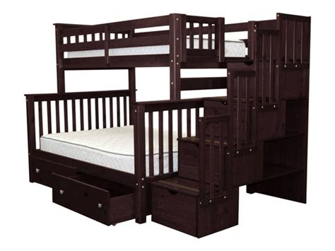Bunk Beds Twin Over Full Stairway Dark Cherry 2 Drawers 1158