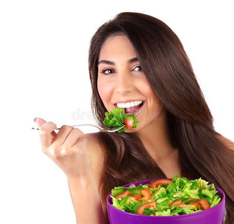 Beautiful Woman Eating Salad Stock Photo Image Of Attractive Care