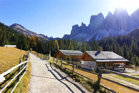 Autumn Alpine Landscape Of Odle Group In The Dolomites Stock Photo