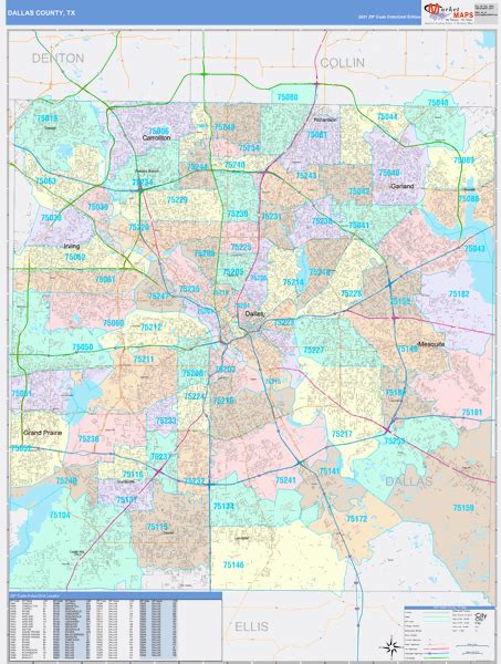 Dallas County Tx Wall Map Color Cast Style By Marketmaps