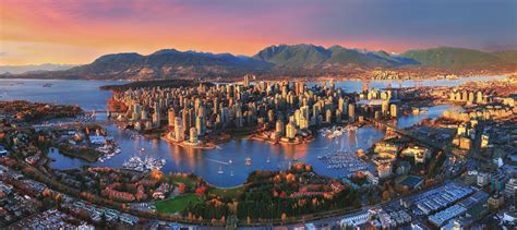 A Gorgeous Aerial Sunset Of Vancouvers Downtown Vancouver Canada