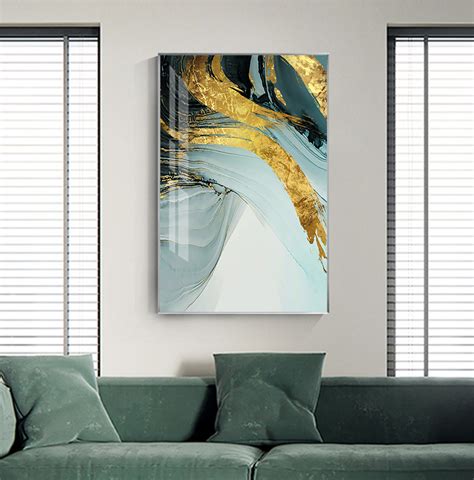 Modern Luxury Abstract Wall Art Golden Blue Luxury Pictures For Office