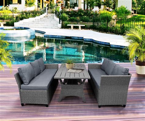 Outdoor Conversation Sofa Set 3 Piece Patio Sectional Dining Set With