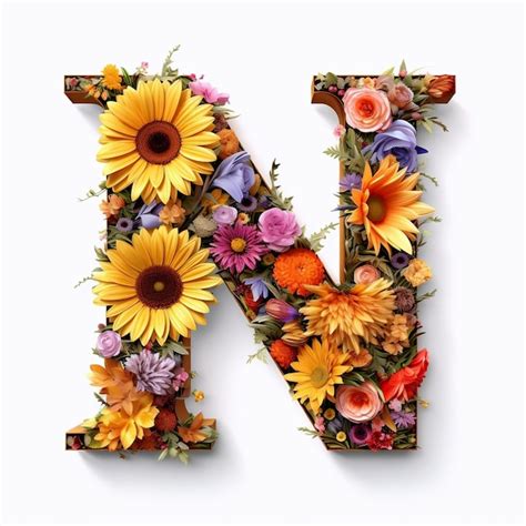 Premium Photo Floral And Sunflower Colorful Illustration Letter N