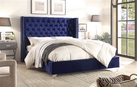 Waldorf Queen Bed Blue Velvet Sandd Furniture Rental