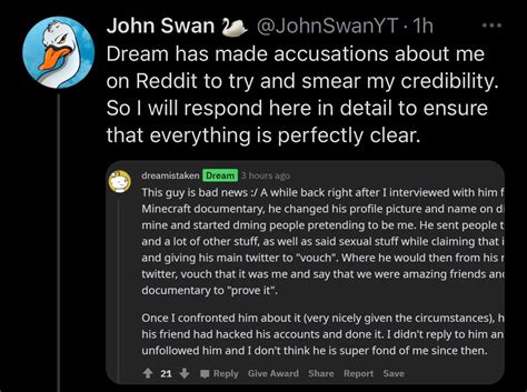 Dream Slanders John Swan Full Tweet In Reply Rdreamwastaken2