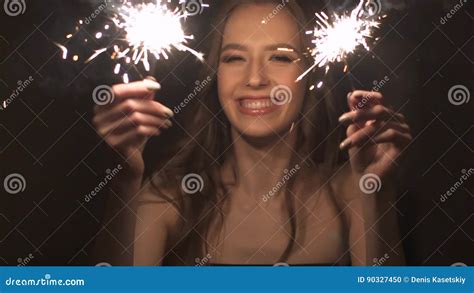 Portrait Of Attractive Girl With Sparklers Girl Dancing Stock Footage Video Of Lifestyle