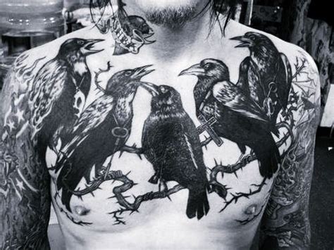 Big Black Ink Terrifying Crows Tattoo On Chest Tattooimages Biz