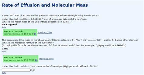 Solved Rate Of Effusion And Molecular Mass 1968×10 4 Mol Of