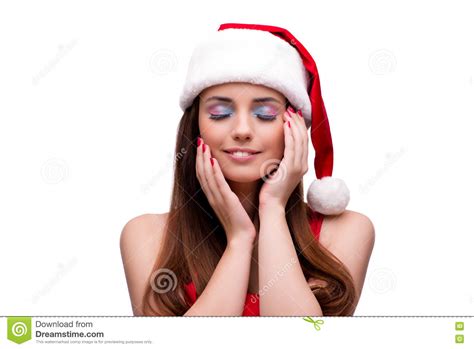 The Young Santa Girl In Christmas Concept Isolated On White Stock Image Image Of Holiday