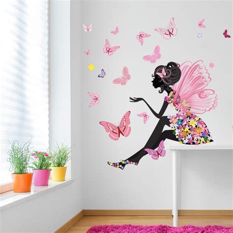 Flower Fairy Wall Sticker Scene Butterfly Wall Decal Girls