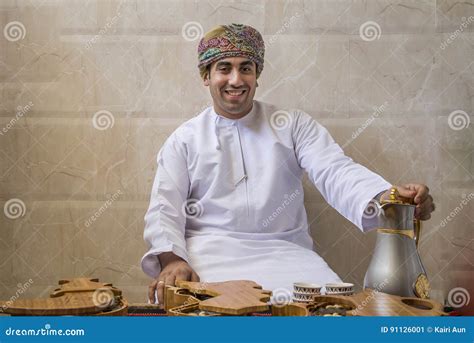 Omani Man With A Dalleh Of Qahwa Editorial Photo Image Of Arab