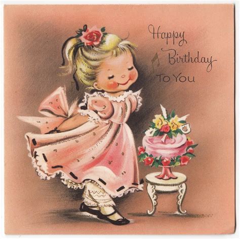 Vintage Greeting Card Birthday Girl Norcross Cute E959 Happy Birthday