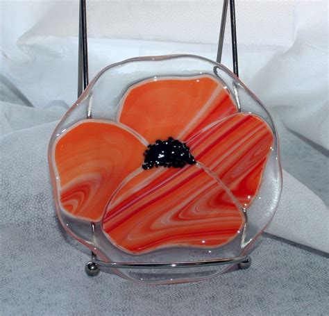 Fused Glass Bowl Godiva Orange Swirl Flower Small Fluted Etsy Fused Glass Fused Glass