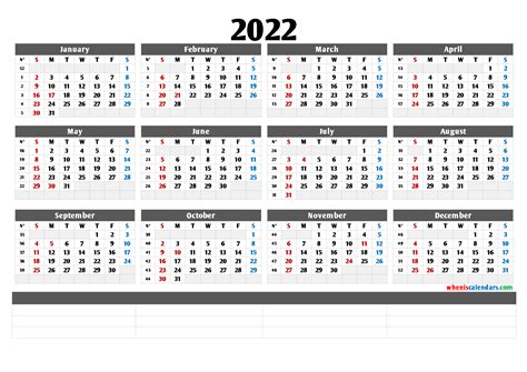 Blank Printable Calendar 2022 Pdf 2022 Free Printable Yearly Calendar
