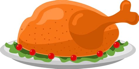 Turkey Vector Flat Icon Illustration Thanksgiving Day On Dish Roasted