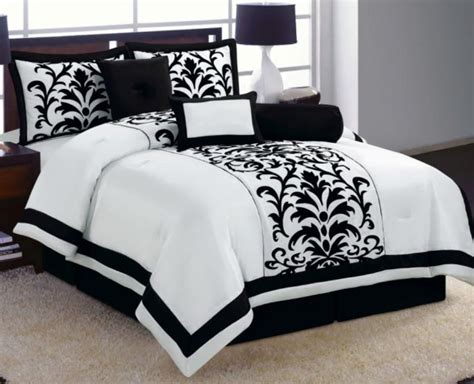 Best 10 queen size comforter set with sheets black white yellow 1. 6 Pc White Black Luxury Flocking Comforter Set Full Size ...