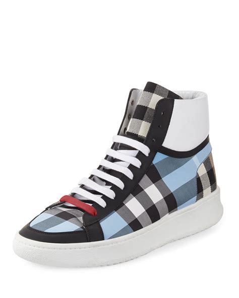 Burberry Lockhart Check And Leather High Top Sneaker Light Blue