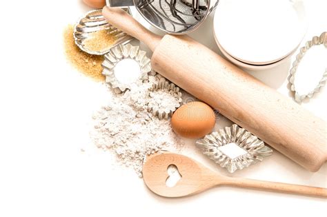 Baking Tools And Ingredients Flour Eggs Sugar Rolling Pin Stock