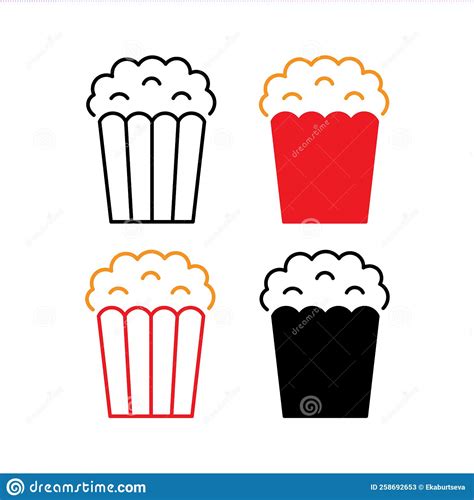 Popcorn Box Set Simple Line Icon Stock Illustration Illustration Of