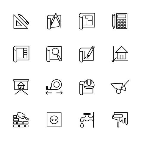 Line Icon Set Of Architect Working Step 1225172 Vector Art At Vecteezy