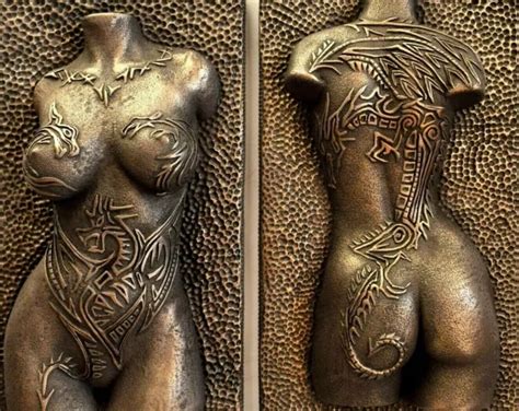 DRAGON TATTOO BRONZE Nude Erotic Female Torso Sculpture Wall Mount Art