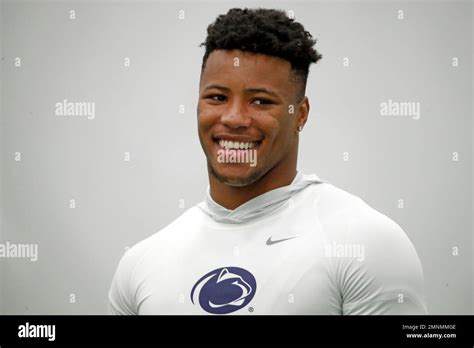 Penn State Running Back Saquon Barkley Waits To Be Interviewed During