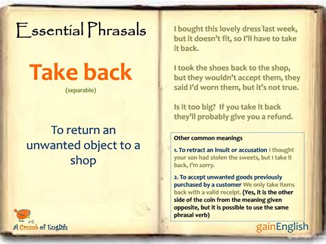 Take Back Take Back Phrasal Verb Meanings And Examples Woodward