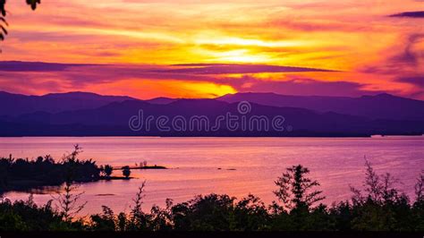 Beautiful Landscape Of Mountain Range And Rivers And Pastel Sky At The