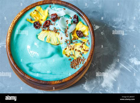 Blue Spirulina Smoothie Bowl With Pineapple And Coconut Love For A