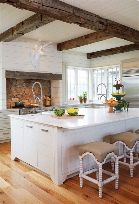 Country Kitchen With Rustic Wood Ceiling Beams Country Kitchen