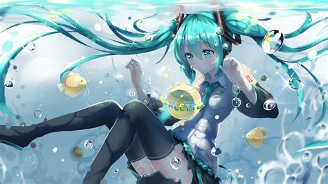 Wallpaper Illustration Anime Fish Cartoon Vocaloid Hatsune Miku