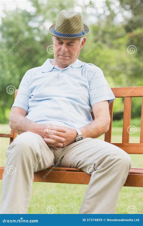 Senior Man Sleeping On Bench At Park Stock Image Image Of Spring