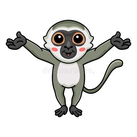 Cute Little Vervet Monkey Cartoon Raising Hands Stock Vector