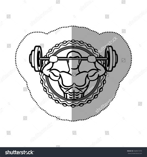 Sticker Border Contour Muscle Man Lifting Stock Vector Royalty Free