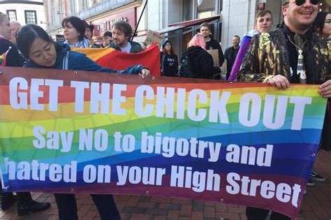 lgbt campaigners protest outside controversial chick fil a restaurant berkshire live