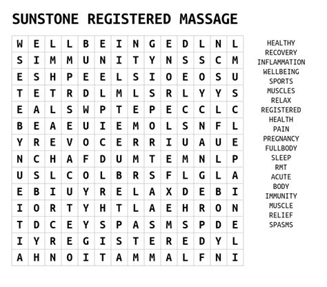 Registered Massage Therapy Health And Wellness Word Search