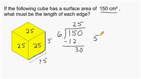 Find Missing Side Length Of Cube Given Its Surface Area Youtube