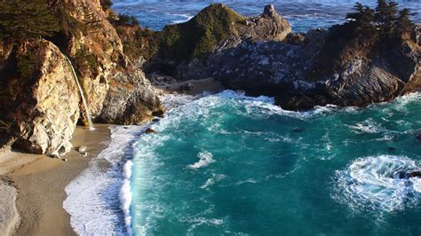 5083885 Rock California Big Sur Mcway Falls Cliff Coast Beach