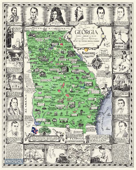 Vintage Map Of Georgia One Page History Dedicated To The Old Timers