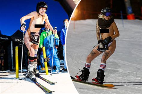 Topless Skiing Lasses Hit The Slopes In Bonkers Naked Plunge Daily Star