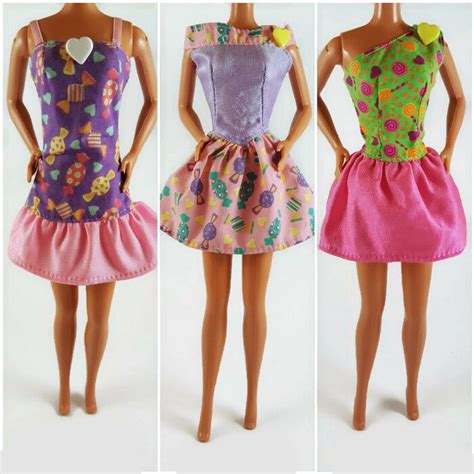 Set Of 3 Sweet N Pretty Barbie Doll Dresses Pink Purple Green Candy