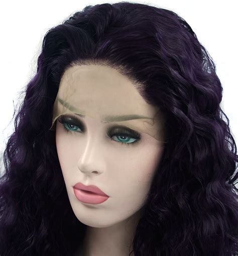 Bombshell Dark Purple Loose Curly Synthetic Lace Front Wigs Heat