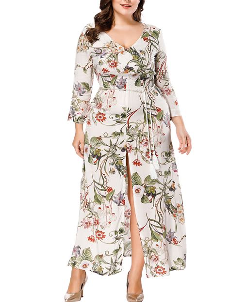 Plus Size Bohemian Floral Print Long Sleeve Maxi Dress At Banggood