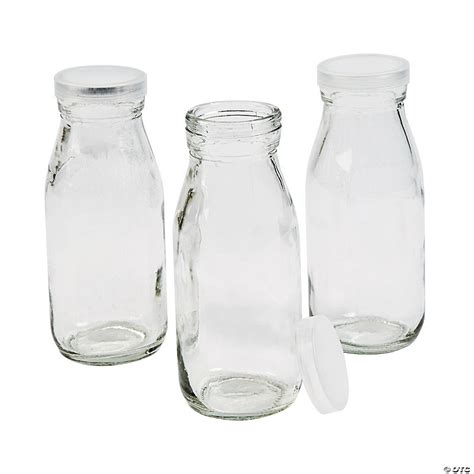 Clear Glass Milk Bottles With Lids 12 Pc Oriental Trading