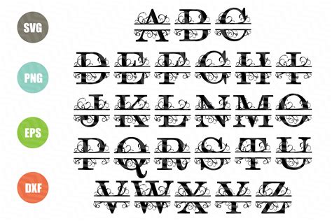A Z Split Flourish Monogram Letters Svg Split Alphabet Font Cutting