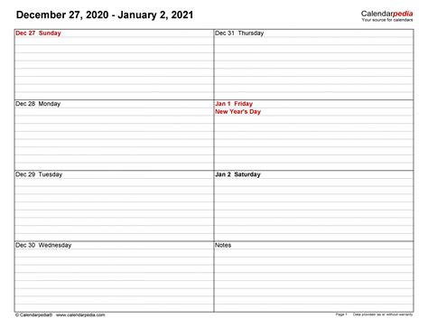 5 Day Week Printable Calendars 2021 Template Calendar Design